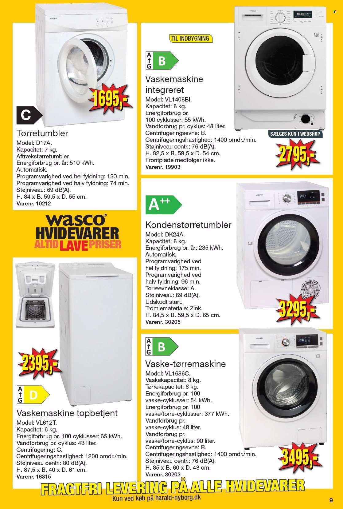 thumbnail - Harald Nyborg tilbud  - 26.1.2023 - 1.2.2023 - tilbudsprodukter - vaskemaskiner, tørretumbler. Side 9.