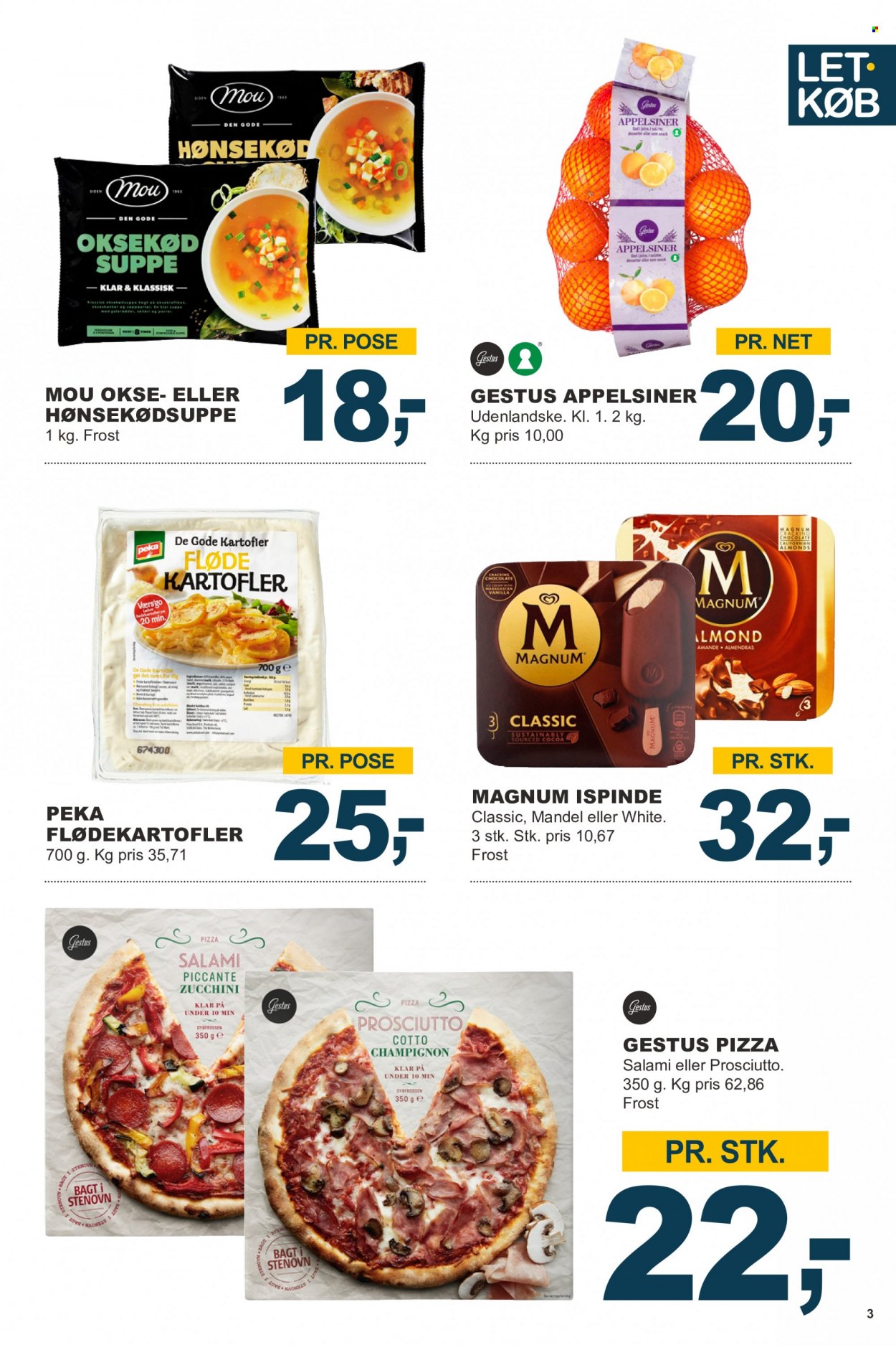 thumbnail - Let-Køb tilbud  - 30.1.2023 - 12.2.2023 - tilbudsprodukter - kartofler, oksekød, champignon, pizza, salat, suppe, flødekartofler, prosciutto, Magnum, vanilje, saft. Side 3.