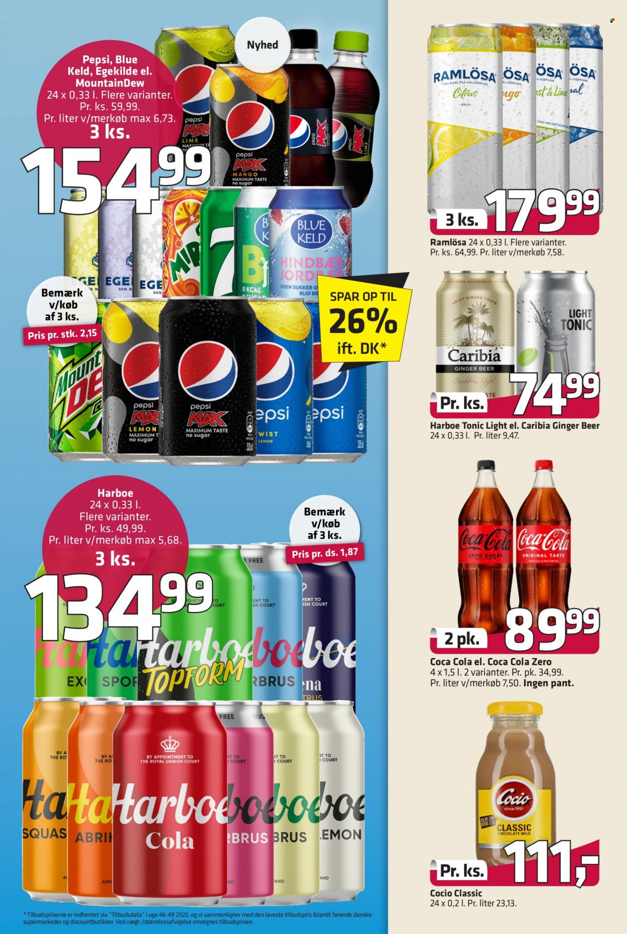 thumbnail - Fleggaard tilbud  - 1.2.2023 - 21.2.2023 - tilbudsprodukter - mango, ginger ale, Blue Keld, Cocio, Coca-Cola, Mountain Dew, Pepsi, Coca-Cola Zero, Pepsi Max, tonic. Side 31.