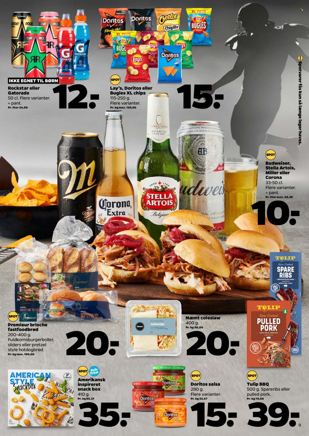 thumbnail - Netto tilbud  - 4.2.2023 - 10.2.2023 - tilbudsprodukter - ribs, Stella Artois, øl, spareribs, burgerboller, pulled pork, coleslaw, Doritos, cheetos, chips, Lay’s. Side 11.