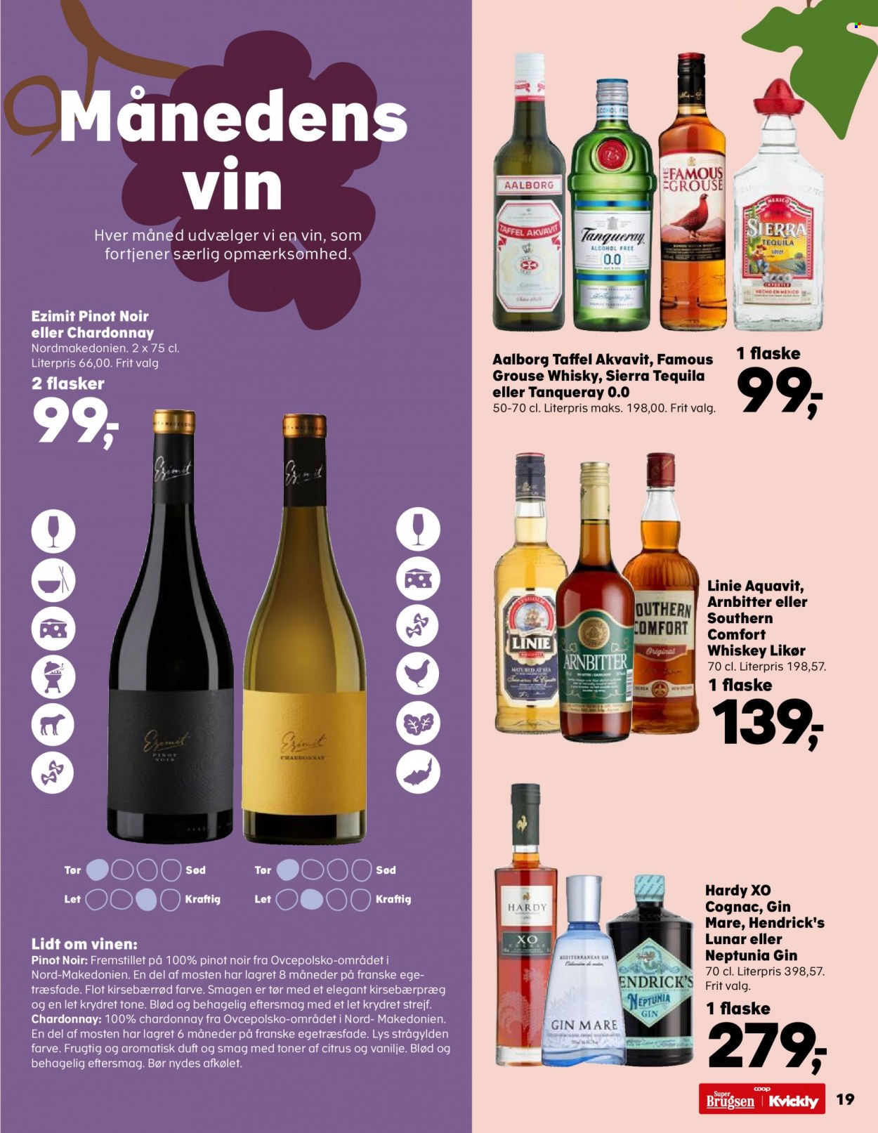 thumbnail - SuperBrugsen tilbud  - 3.2.2023 - 9.2.2023 - tilbudsprodukter - Chardonnay, Pinot Noir, vin, Aalborg, akvavit, cognac, gin, tequila, whisky, Linie Aquavit. Side 22.