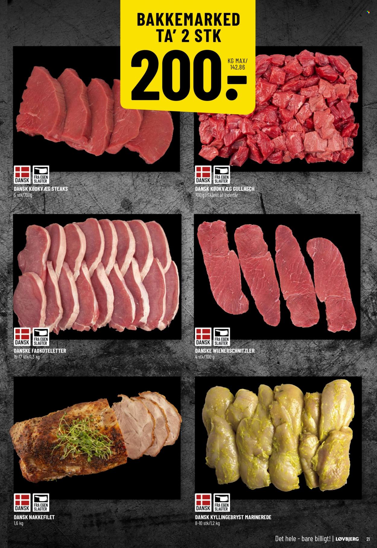 thumbnail - Løvbjerg tilbud  - 3.2.2023 - 9.2.2023 - tilbudsprodukter - koteletter, fadkoteletter, nakkefilet, schnitzel, wienerschnitzler, grisekød, kyllingebryst. Side 21.