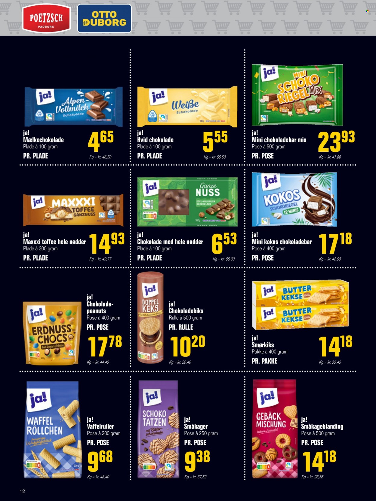 thumbnail - Otto Duborg tilbud  - 1.3.2023 - 28.3.2023 - tilbudsprodukter - chokolade, chokoladebar, småkager, mælkechokolade, nødder, peanuts. Side 12.