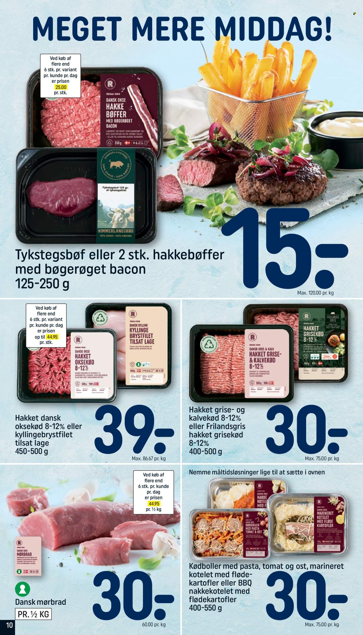 Rema 1000 tilbud  - 19.3.2023 - 25.3.2023 - tilbudsprodukter - tomat, kalvekød, mørbrad, hakket grisekød, dansk gris, grisekød, salat, frikadeller, hakket oksekød, kylling, kyllingebrystfilet, kyllingefilet, oksekød. Side 10.