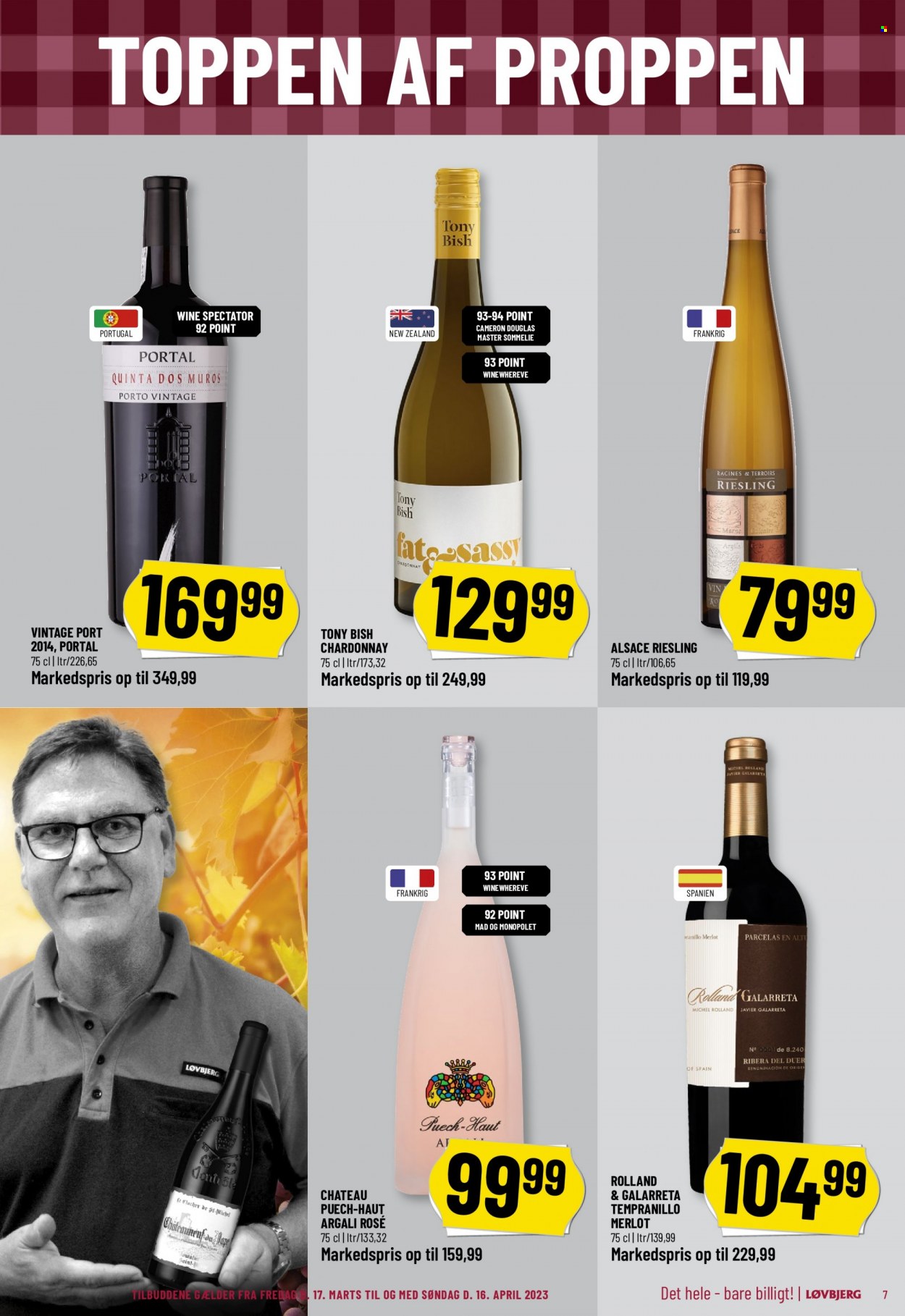 thumbnail - Løvbjerg tilbud  - 17.3.2023 - 16.4.2023 - tilbudsprodukter - Merlot, Chardonnay, vin. Side 7.