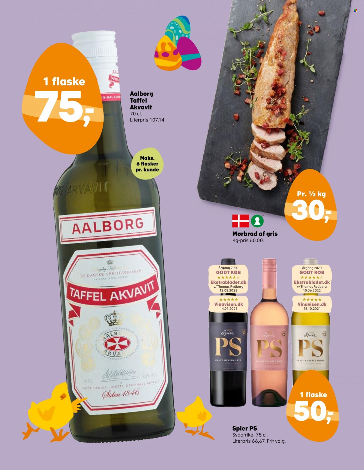thumbnail - Kvickly tilbud  - 24.3.2023 - 30.3.2023 - tilbudsprodukter - mørbrad, Aalborg, akvavit, vin. Side 8.