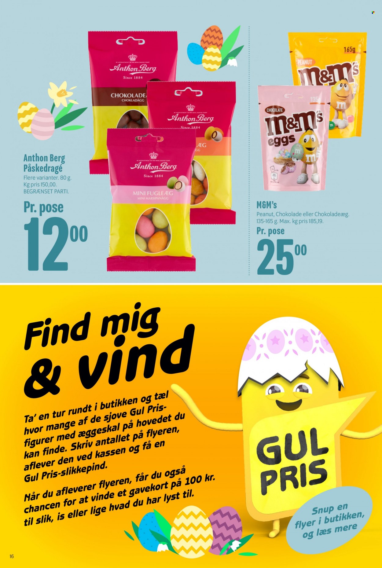 thumbnail - Min Købmand tilbud  - 25.3.2023 - 31.3.2023 - tilbudsprodukter - æg, chokolade, M&M's, Anthon Berg, påskeæg. Side 16.