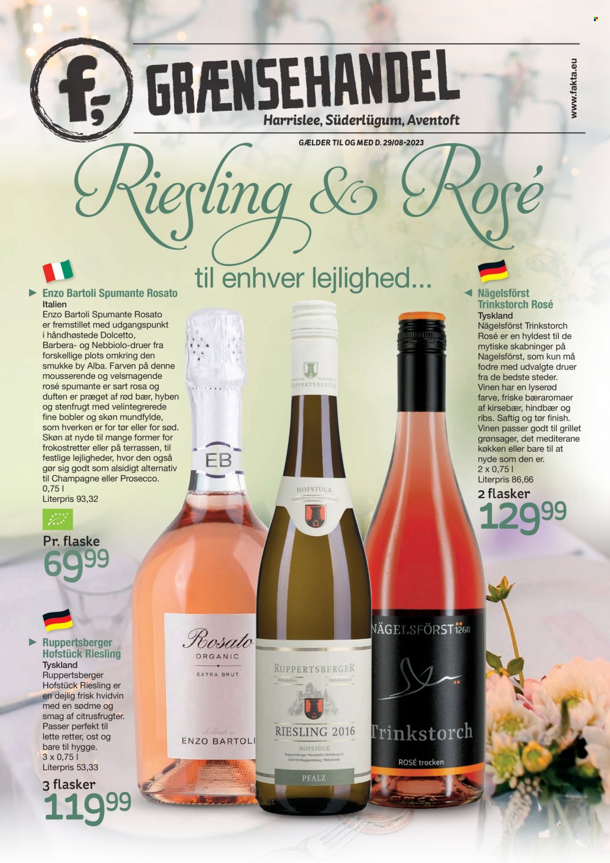 thumbnail - fakta Tyskland tilbud  - 11.5.2023 - 29.8.2023 - tilbudsprodukter - grøntsage, champagne, prosecco, spumante, hvidvin, Riesling, vin. Side 1.