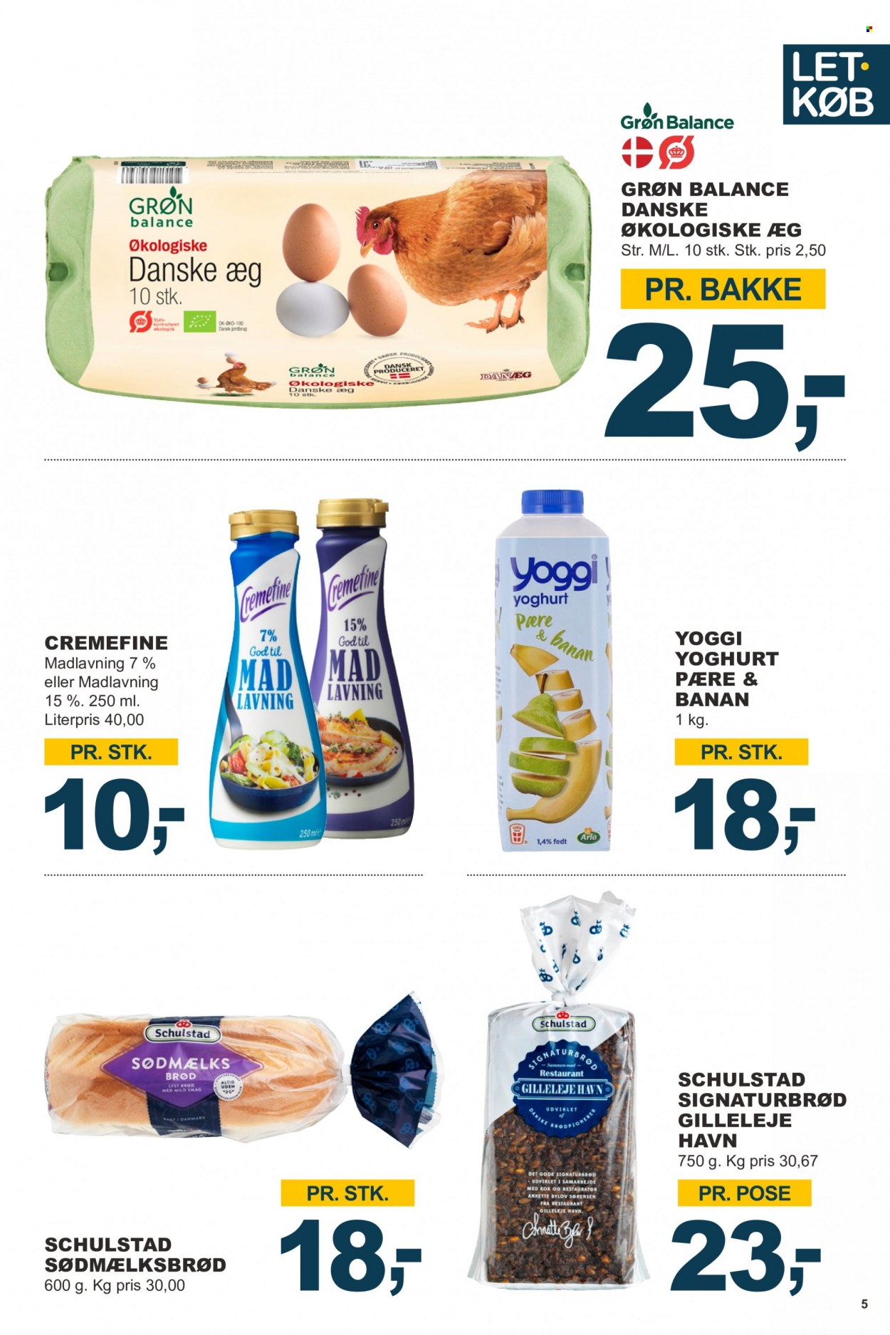 thumbnail - Let-Køb tilbud  - 22.5.2023 - 4.6.2023 - tilbudsprodukter - Gilleleje Havn, brød, Arla, yoghurt, øko­logiske­æg, æg, Cremefine. Side 5.