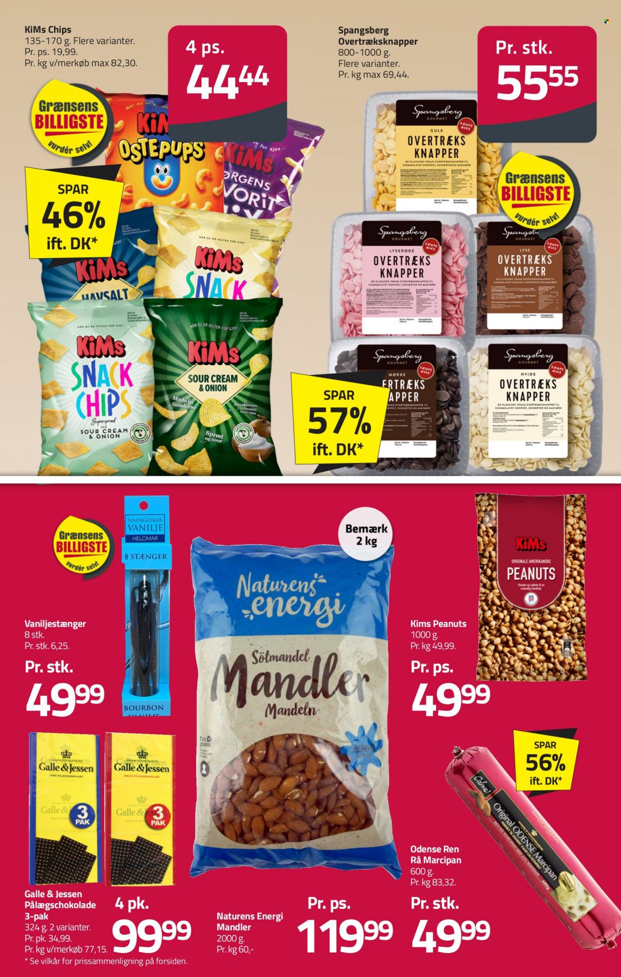 thumbnail - Fleggaard tilbud  - 24.5.2023 - 6.6.2023 - tilbudsprodukter - chokolade, marcipan, pålægschokolade, chips, vanilje, mandler, peanuts, bourbon. Side 7.