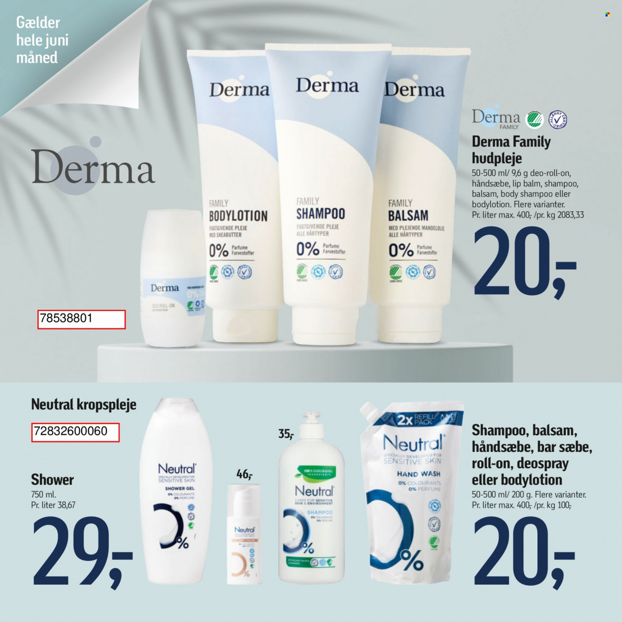 thumbnail - føtex tilbud  - 26.5.2023 - 30.6.2023 - tilbudsprodukter - Derma, kropspleje, hudpleje, håndsæbe, shampoo, showergél. Side 8.