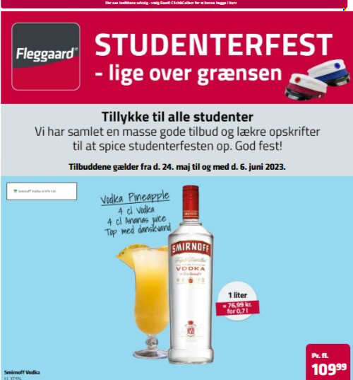 Fleggaard tilbud  - 24.5.2023 - 6.6.2023 - tilbudsprodukter - saft, Smirnoff, vodka. Side 1.