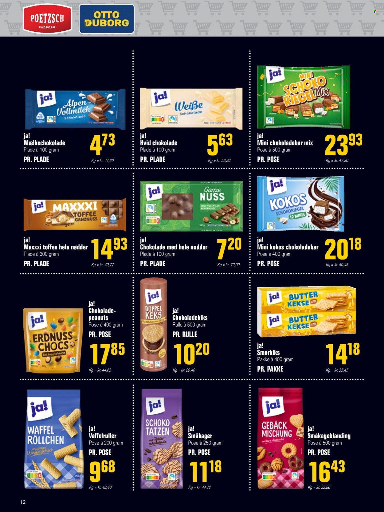 thumbnail - Otto Duborg tilbud  - 31.5.2023 - 20.6.2023 - tilbudsprodukter - chokolade, chokoladebar, småkager, mælkechokolade, nødder, peanuts. Side 12.