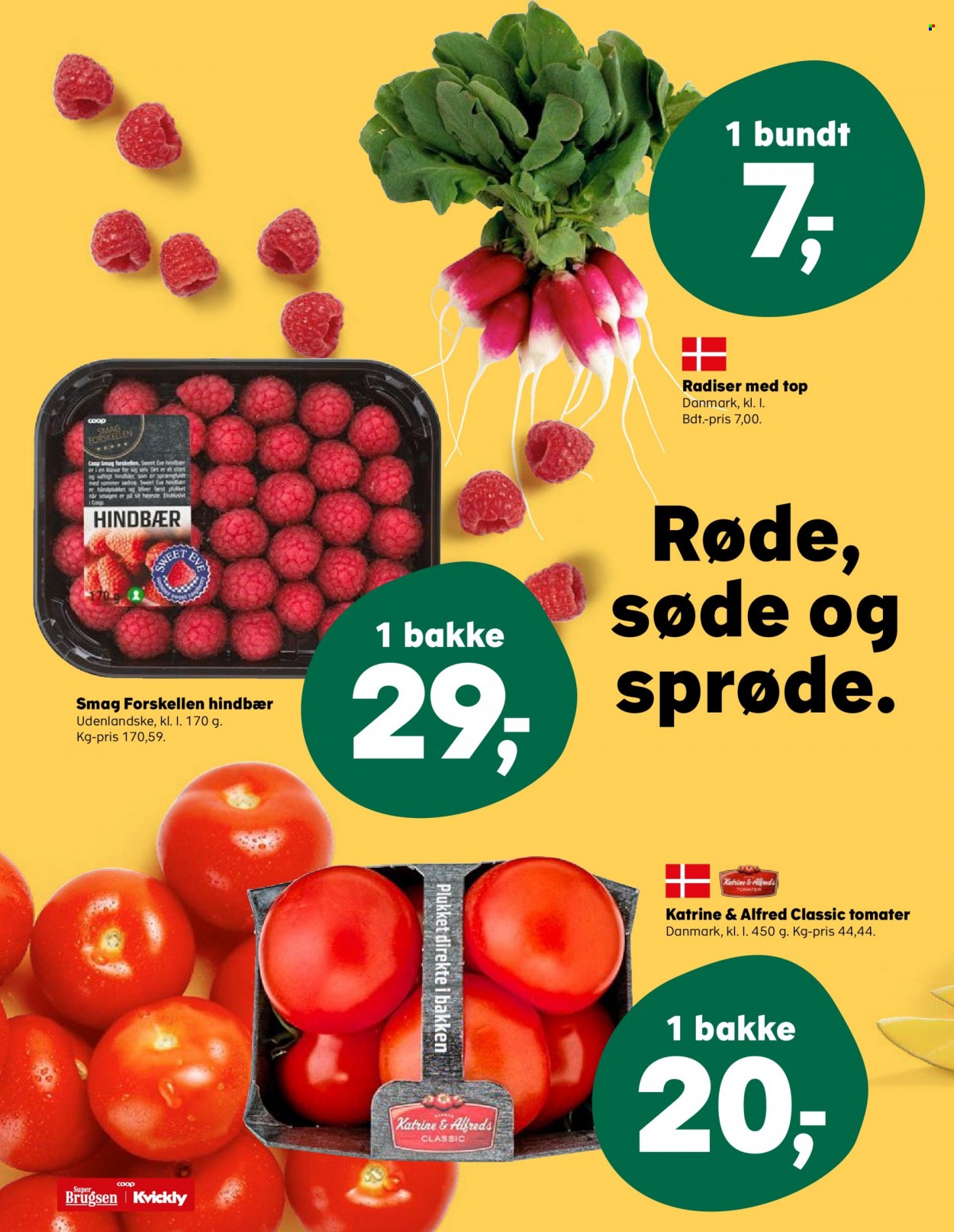 thumbnail - Kvickly tilbud  - 2.6.2023 - 8.6.2023 - tilbudsprodukter - hindbær, radiser, tomat. Side 14.