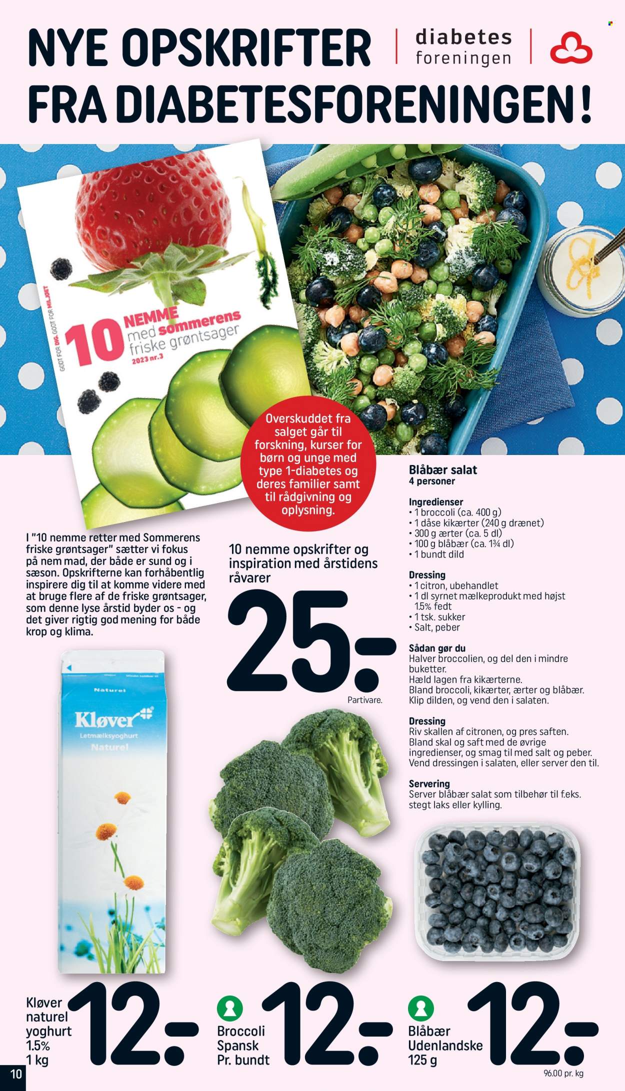 thumbnail - Rema 1000 tilbud  - 4.6.2023 - 10.6.2023 - tilbudsprodukter - ærter, broccoli, laks, yoghurt, grøntsage, sukker, kikærter, dild, dressing. Side 10.