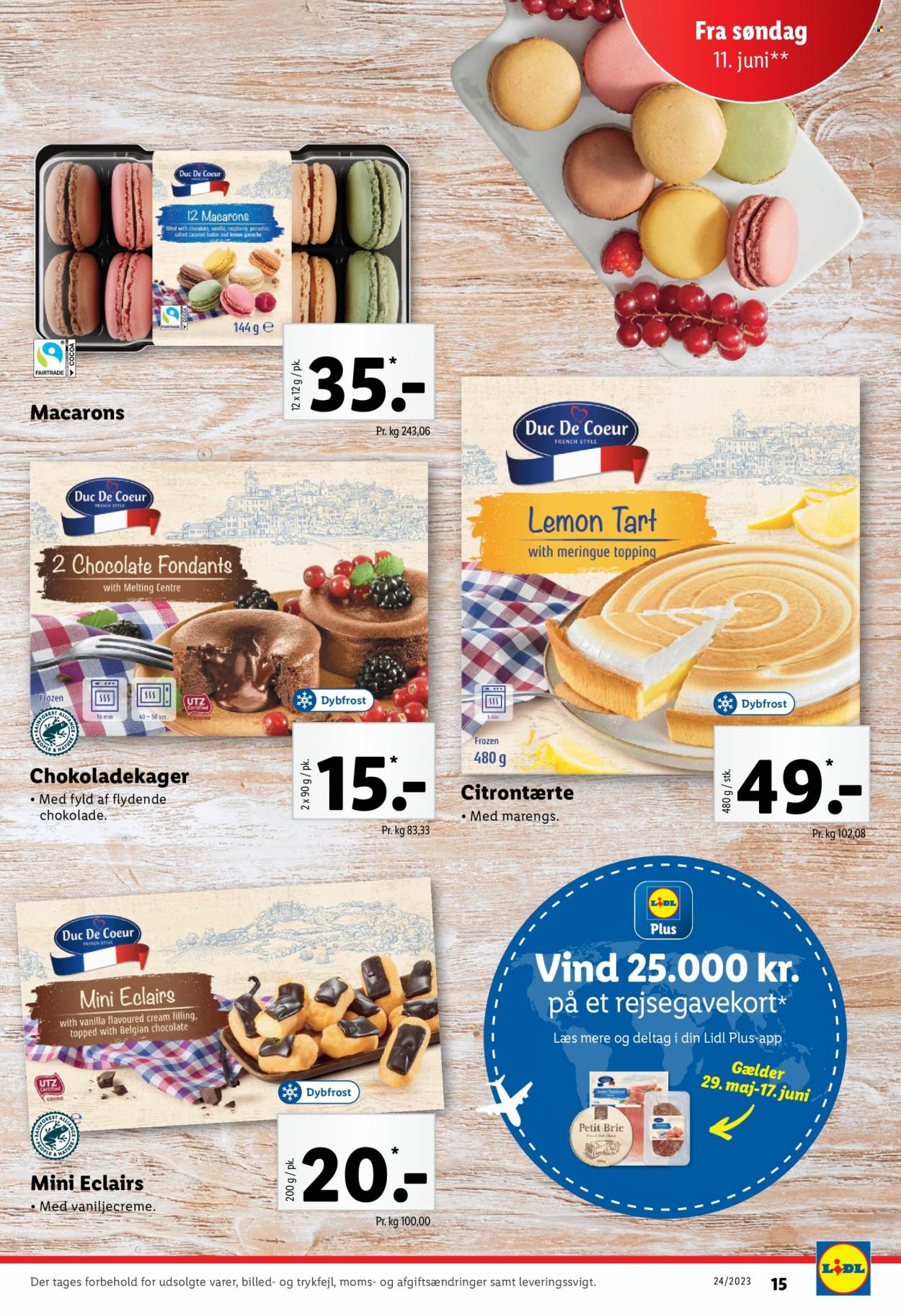 thumbnail - Lidl tilbud  - 11.6.2023 - 17.6.2023 - tilbudsprodukter - macarons, marengs, brie, chokolade, vanilje, topping. Side 15.