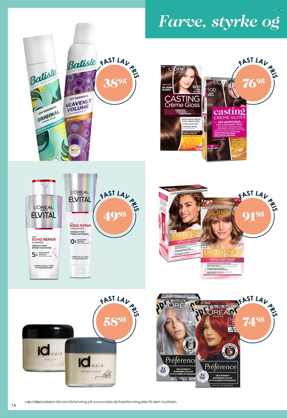 thumbnail - Matas tilbud  - 8.6.2023 - 21.6.2023 - tilbudsprodukter - L'Oréal Paris, Batiste, shampoo, ID Hair. Side 14.