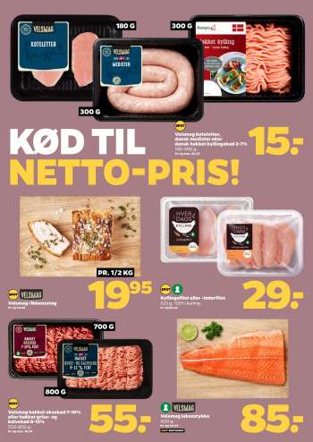 thumbnail - Velsmag koteletter, dansk medister eller dansk hakket kyllingekød 3-7% 180-300 g.