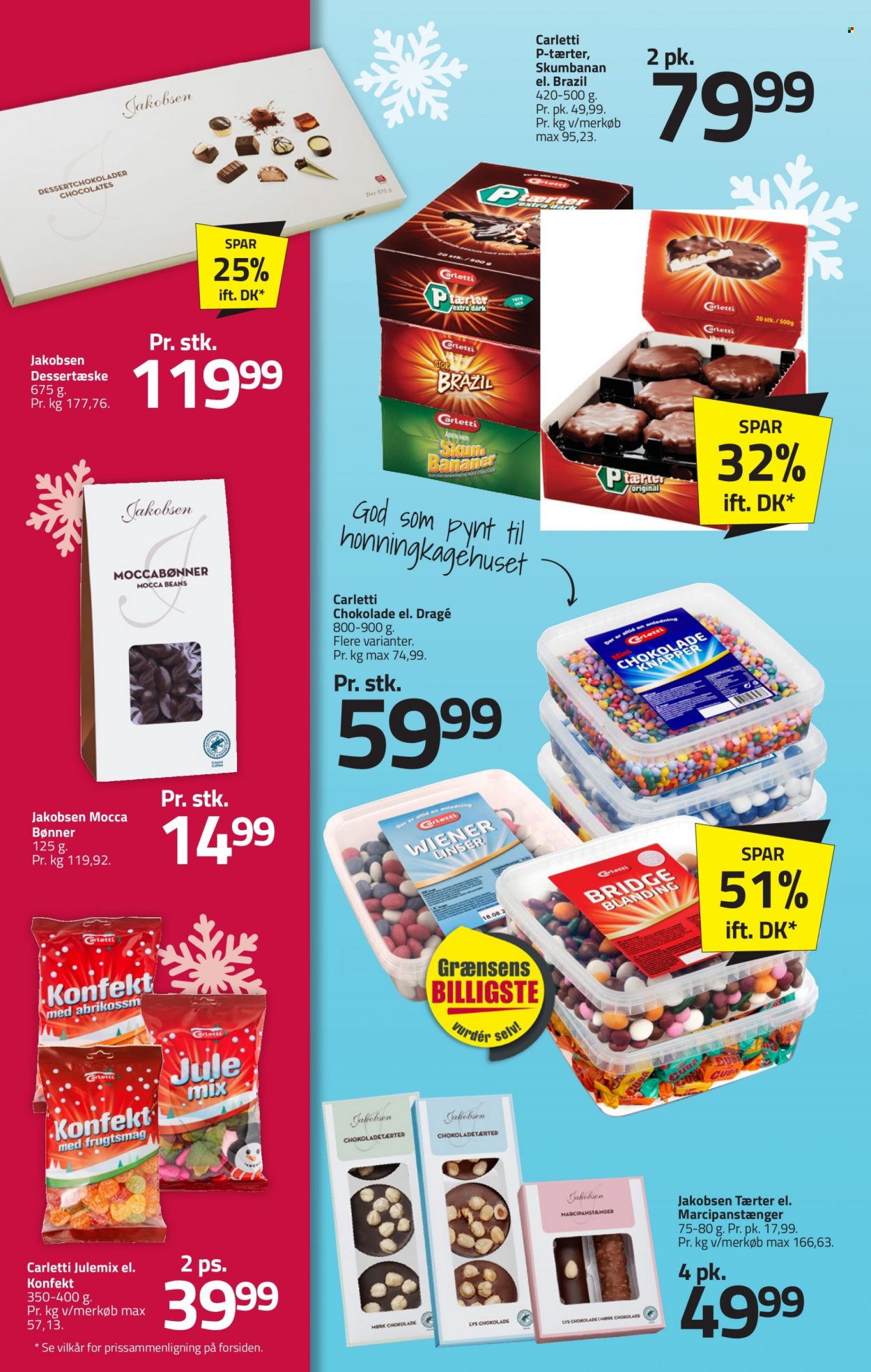 thumbnail - Fleggaard tilbud  - 8.11.2023 - 28.11.2023 - tilbudsprodukter - chokolade, dessertæske, Carletti, bønner, linser, lys. Side 54.