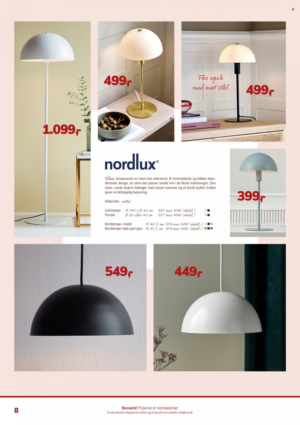 thumbnail - Daells Bolighus tilbud  - tilbudsprodukter - pendel, bordlampe, gulvlampe, Nordlux. Side 8.