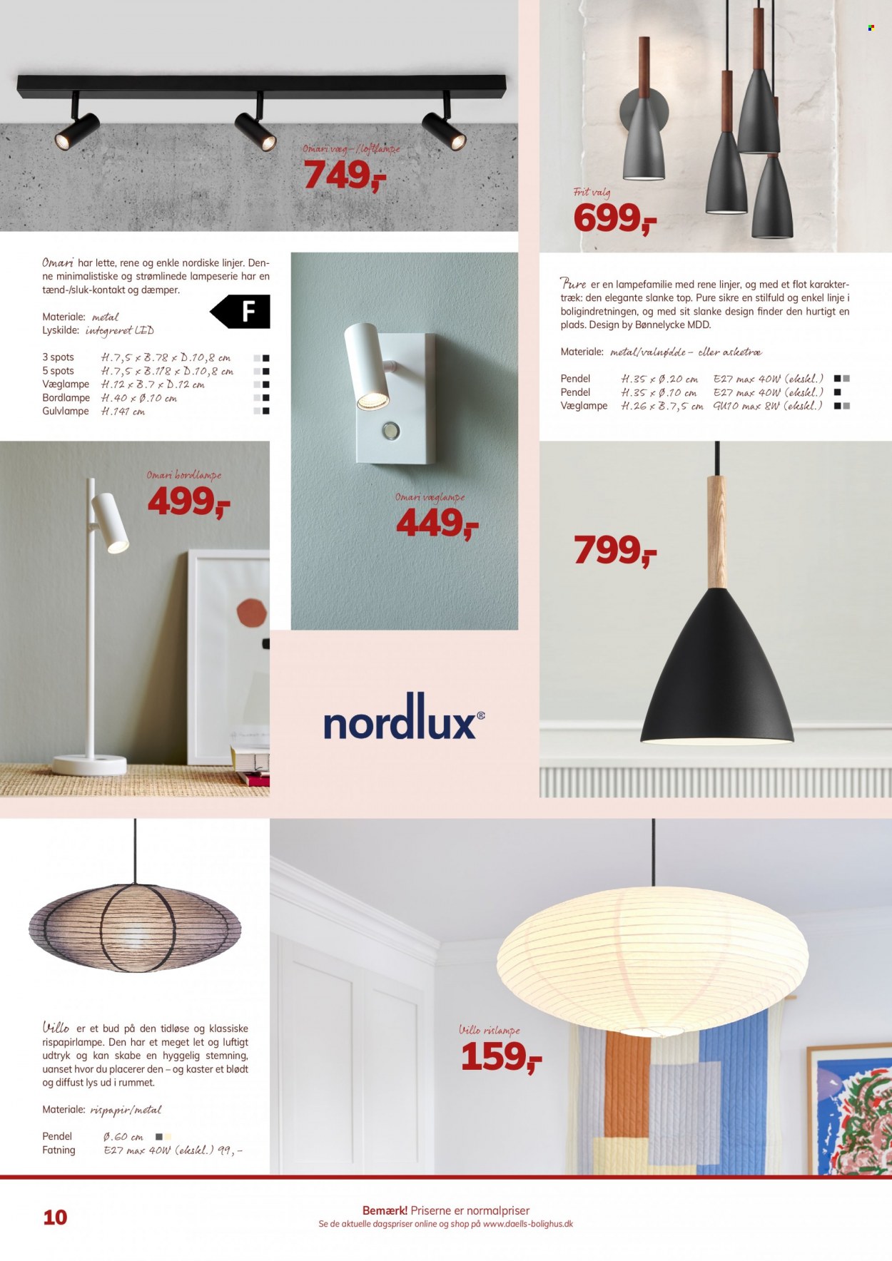 thumbnail - Daells Bolighus tilbud  - tilbudsprodukter - pendel, bordlampe, gulvlampe, loftlampe. Side 10.