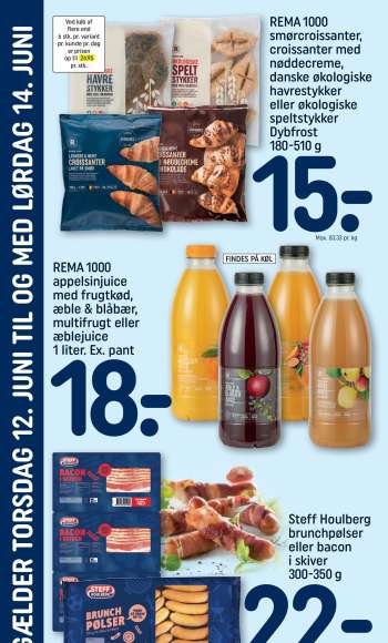 thumbnail - REMA 1000 appelsinjuice med frugtkød, æble & blåbær, multifrugt eller æblejuice