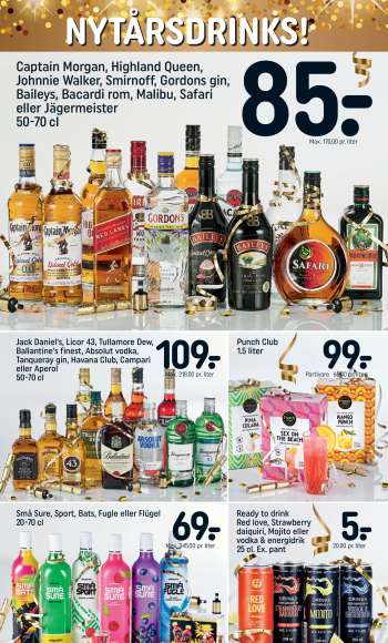 thumbnail - Captain Morgan, Highland Queen, Johnnie Walker, Smirnoff, Gordons gin, Baileys, Bacardi rom, Malibu, Safari eller Jägermeister