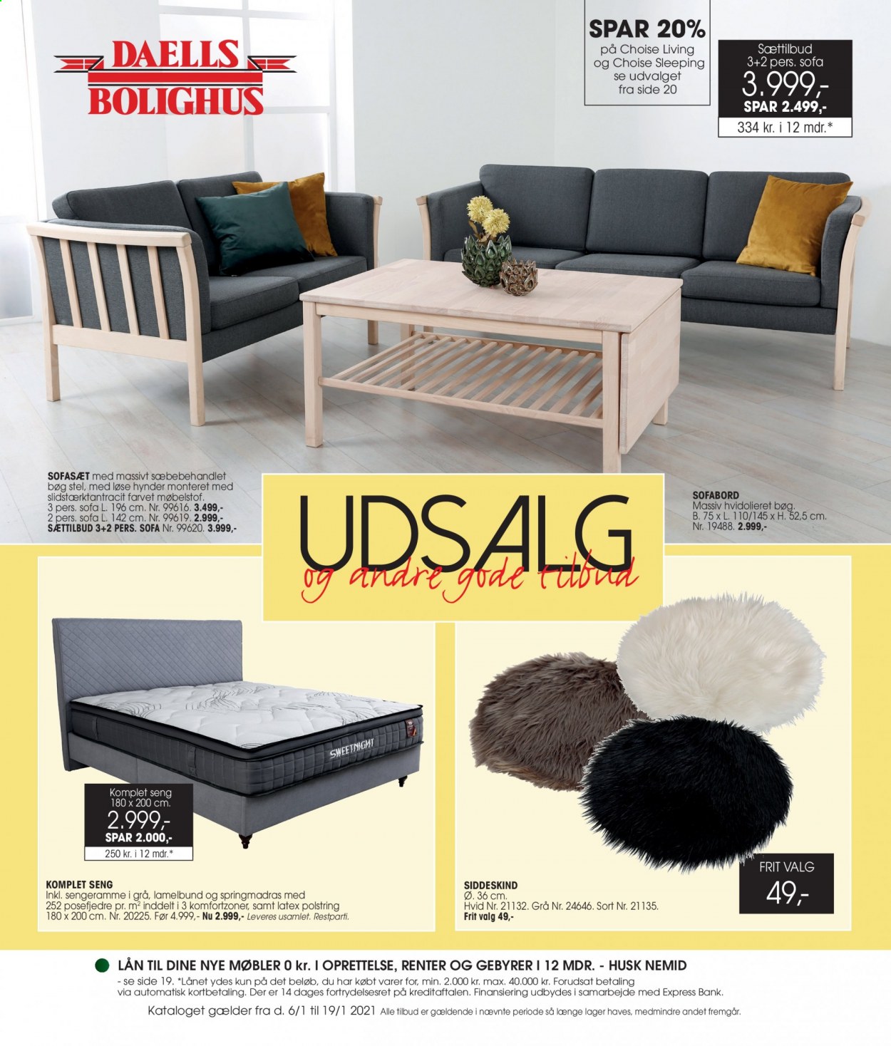 thumbnail - Daells Bolighus tilbud  - 6.1.2021 - 19.1.2021 - tilbudsprodukter - sofa, sofasæt, sofabord, seng. Side 1.