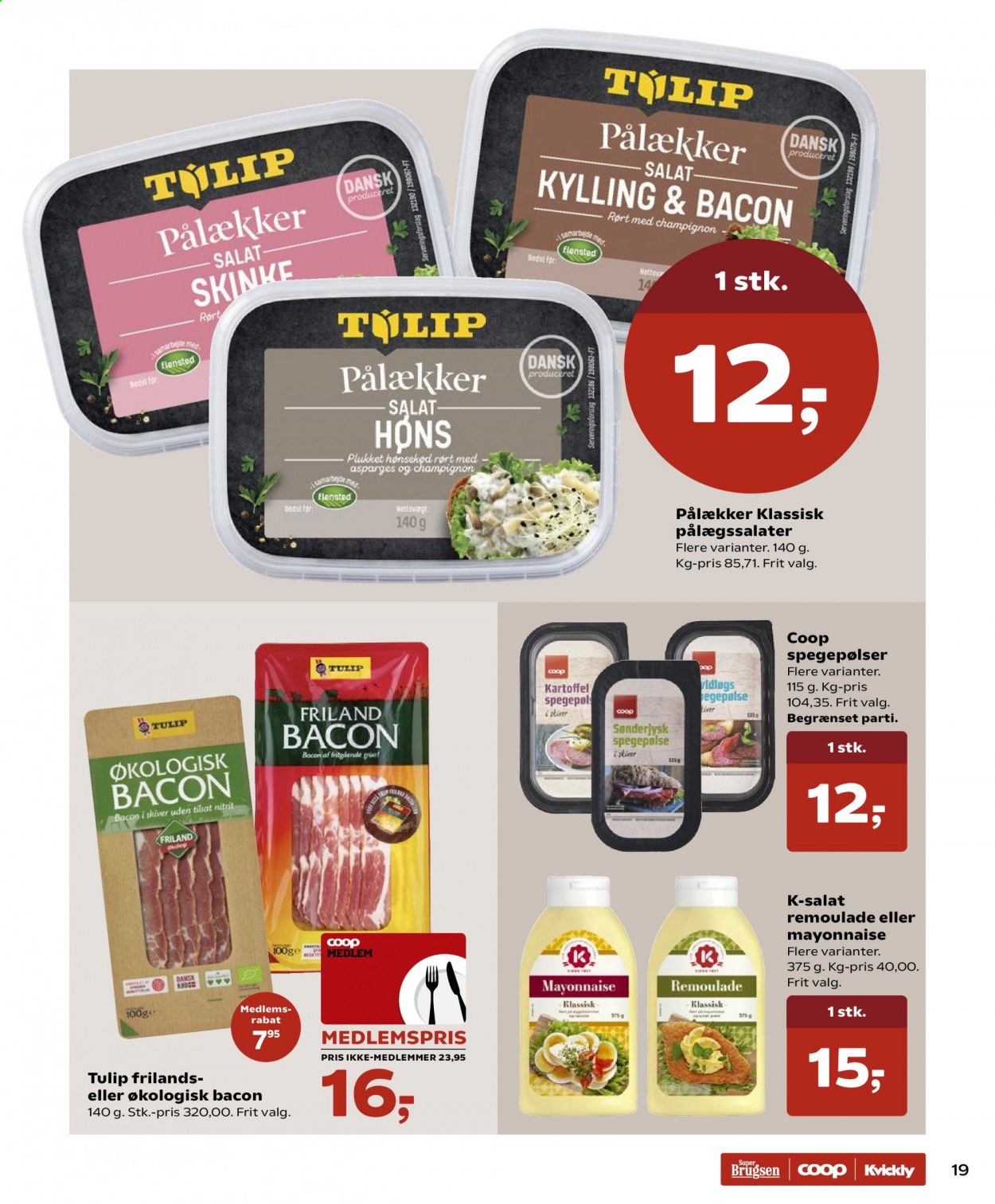 thumbnail - Kvickly tilbud  - 15.1.2021 - 21.1.2021 - tilbudsprodukter - asparges, champignon, kylling, salat, bacon, mayonnaise, remoulade. Side 19.