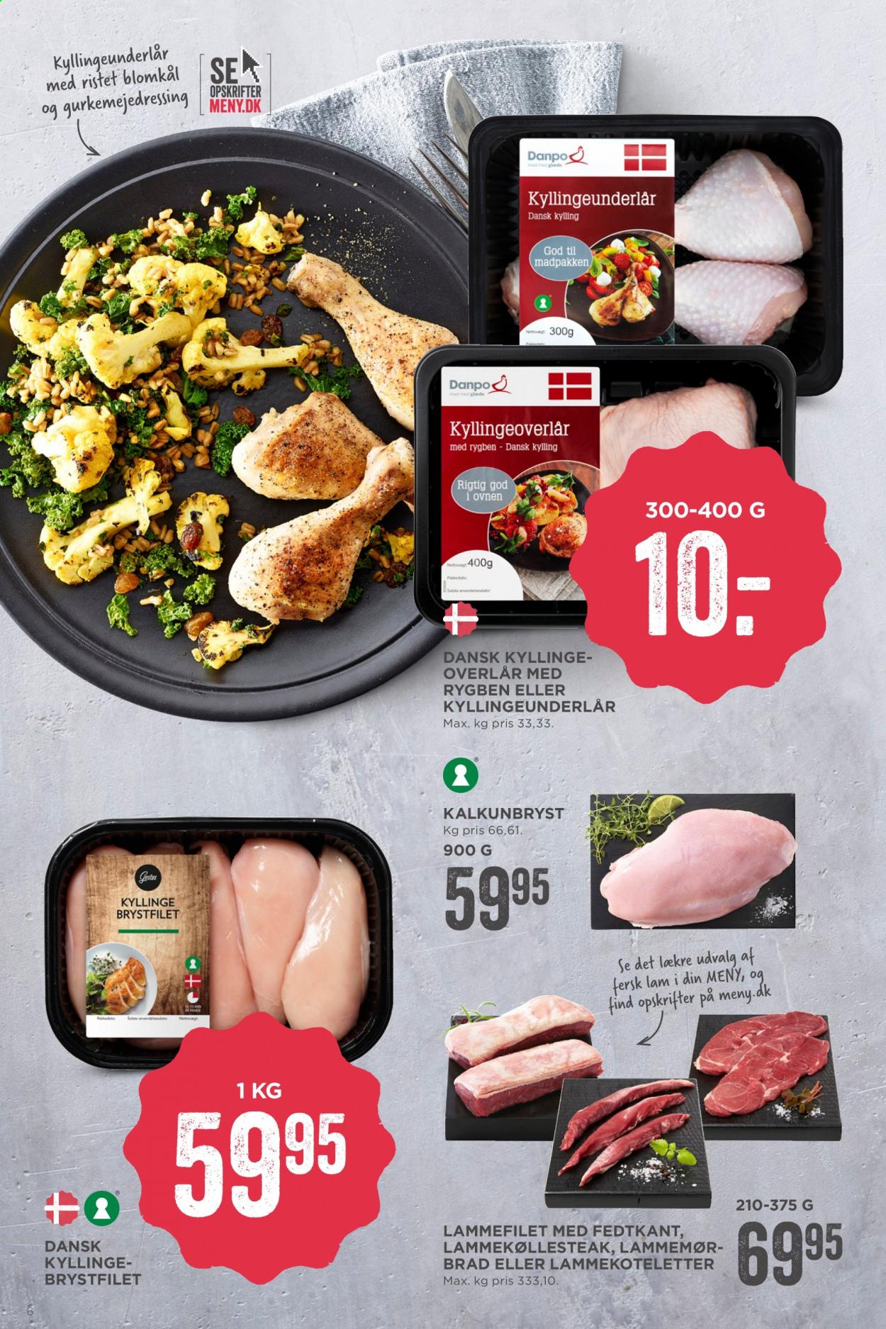 thumbnail - MENY tilbud  - 15.1.2021 - 21.1.2021 - tilbudsprodukter - blomkål, kalkunbryst, kylling, kyllingeoverlår, kyllingeunderlår, lammefilet, lammekoteletter. Side 6.