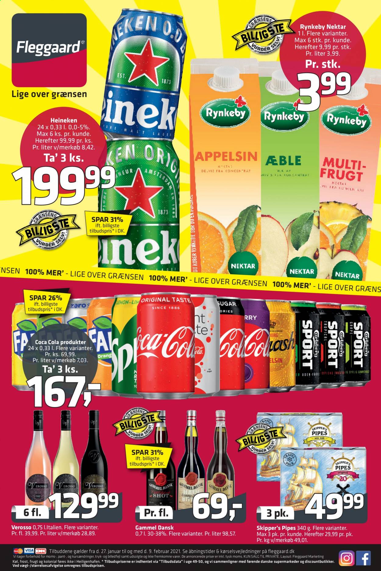 thumbnail - Fleggaard tilbud  - 27.1.2021 - 9.2.2021 - tilbudsprodukter - Heineken, Coca-Cola. Side 1.