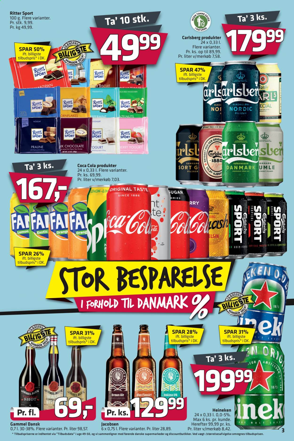 thumbnail - Fleggaard tilbud  - 27.1.2021 - 9.2.2021 - tilbudsprodukter - Carlsberg, Heineken, Jacobsen, ritter sport, Coca-Cola. Side 4.