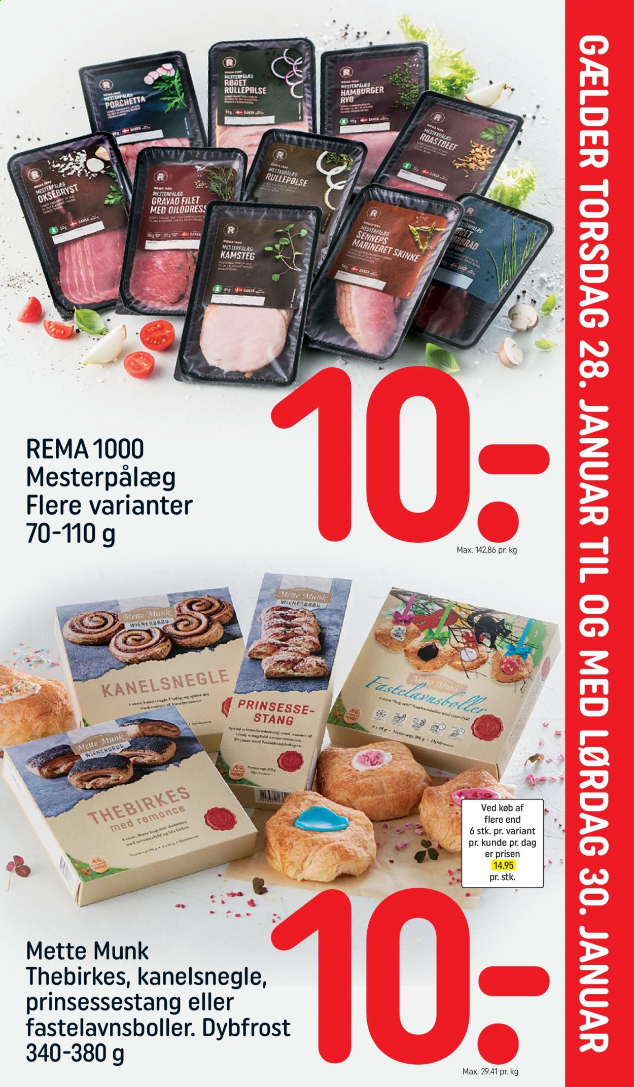 thumbnail - Rema 1000 tilbud  - 28.1.2021 - 30.1.2021 - tilbudsprodukter - oksebryst, roastbeef. Side 1.