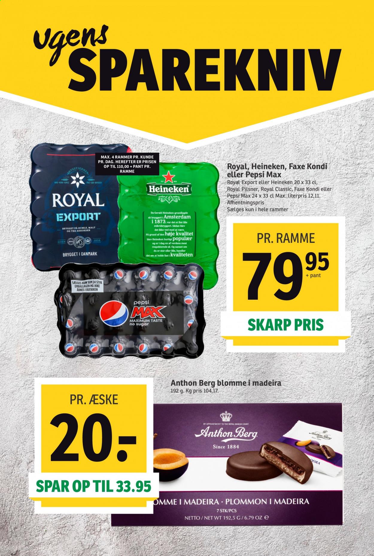 thumbnail - SPAR tilbud  - 6.2.2021 - 12.2.2021 - tilbudsprodukter - blomme, Heineken, Royal Pilsner, Anthon Berg, Pepsi, Pepsi Max. Side 3.