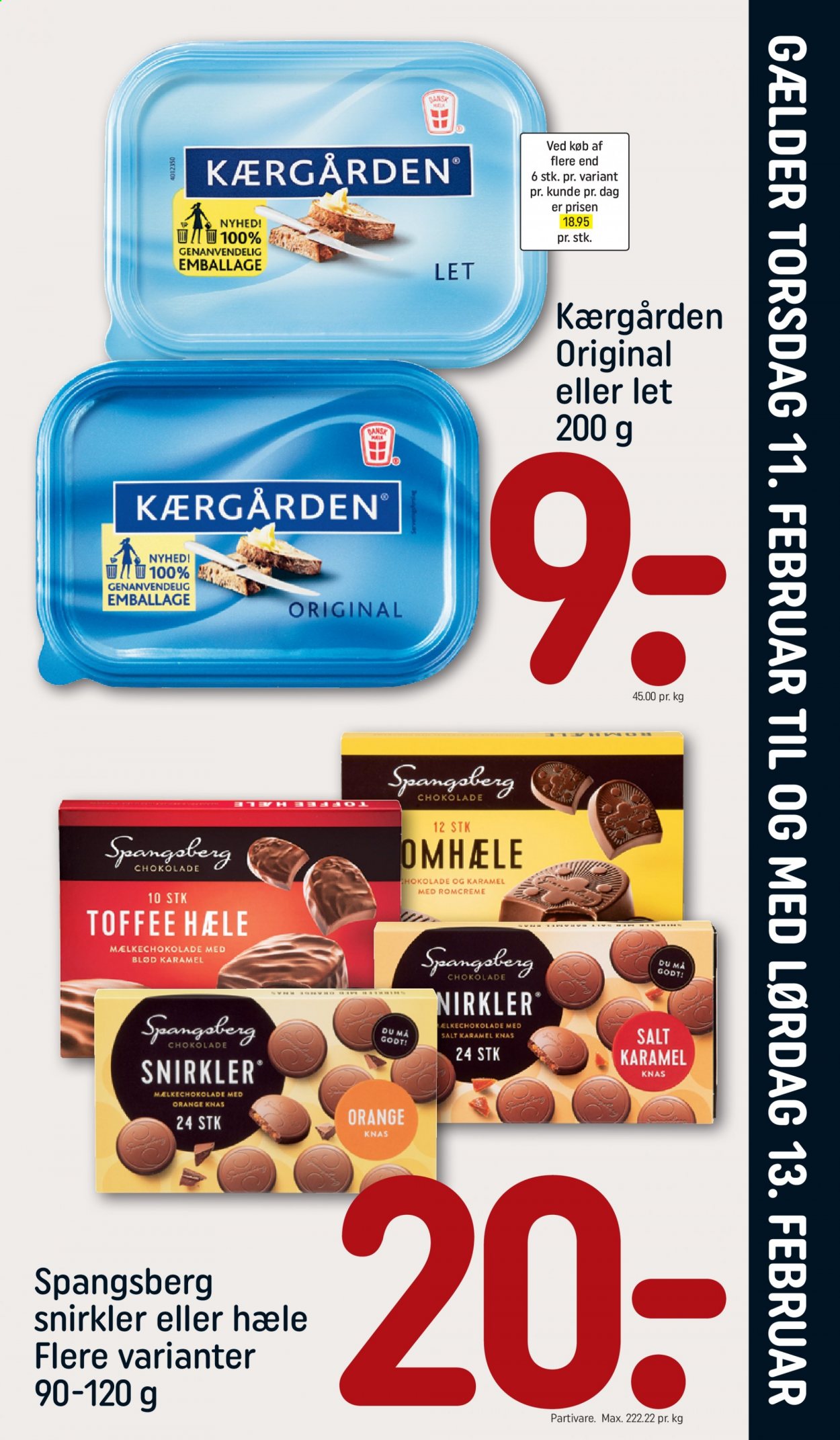 thumbnail - Rema 1000 tilbud  - 11.2.2021 - 13.2.2021 - tilbudsprodukter - Kærgården, chokolade, karamel. Side 1.