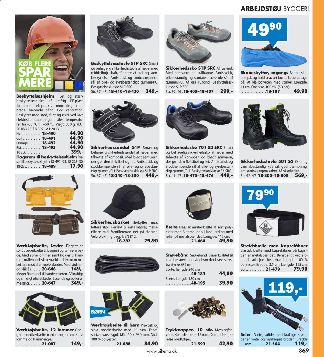 thumbnail - Biltema tilbud  - tilbudsprodukter - kniv, sikkerhedssko, sko, støvler. Side 369.