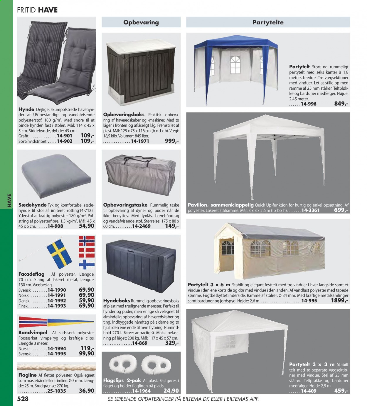 thumbnail - Biltema tilbud  - tilbudsprodukter - stol, hyndeboks, taske, telt. Side 528.