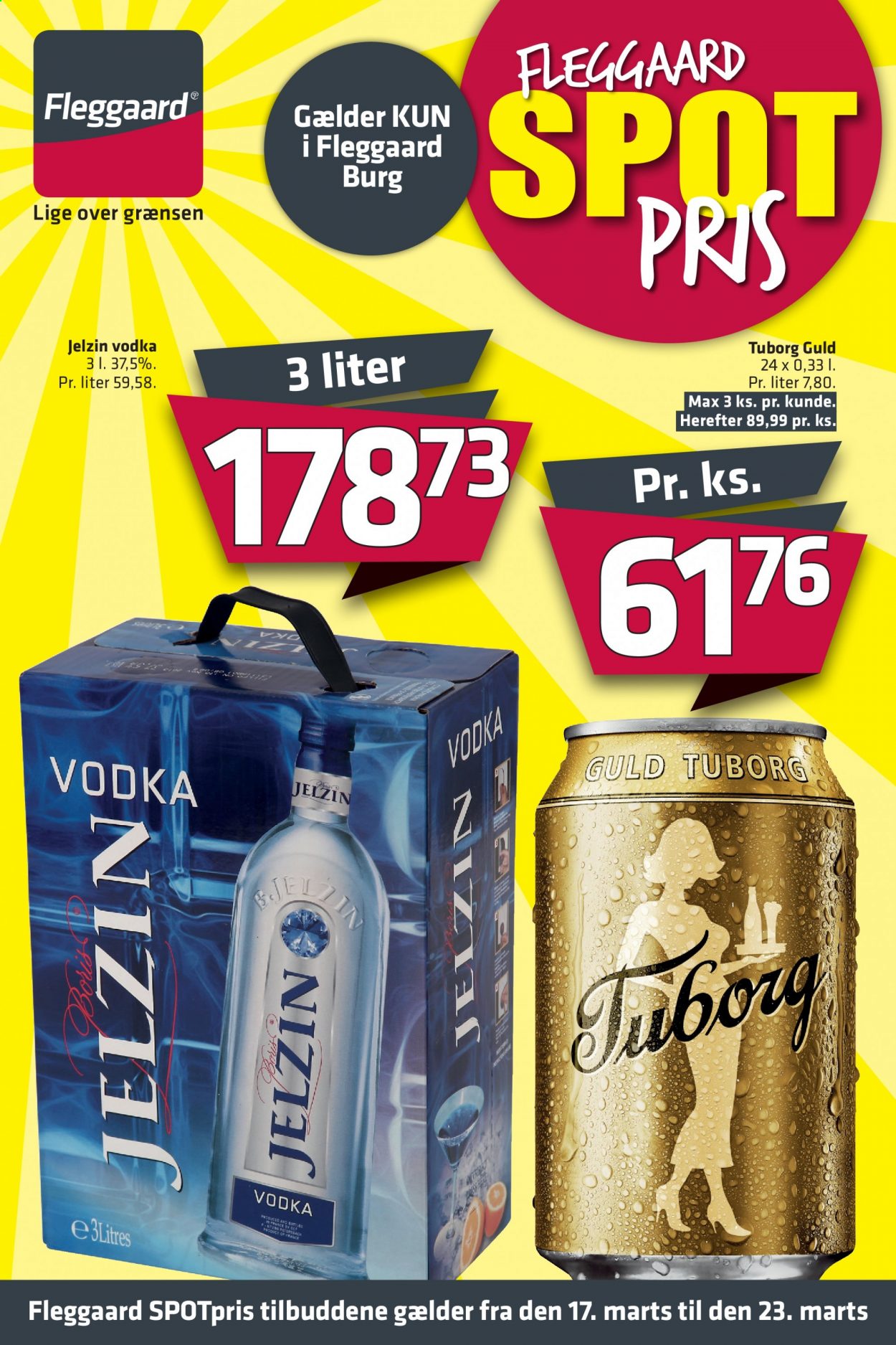 thumbnail - Fleggaard tilbud  - 17.3.2021 - 23.3.2021 - tilbudsprodukter - Tuborg, vodka. Side 1.