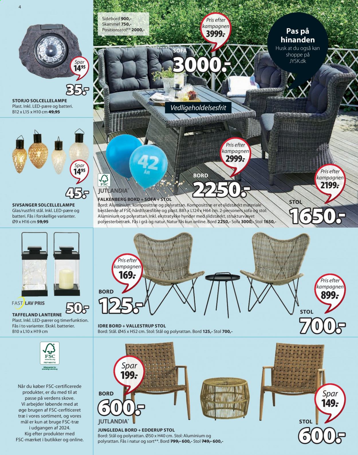 thumbnail - JYSK tilbud  - 9.4.2021 - 18.4.2021 - tilbudsprodukter - glas, bord, stol, sofa, solcellelampe. Side 4.