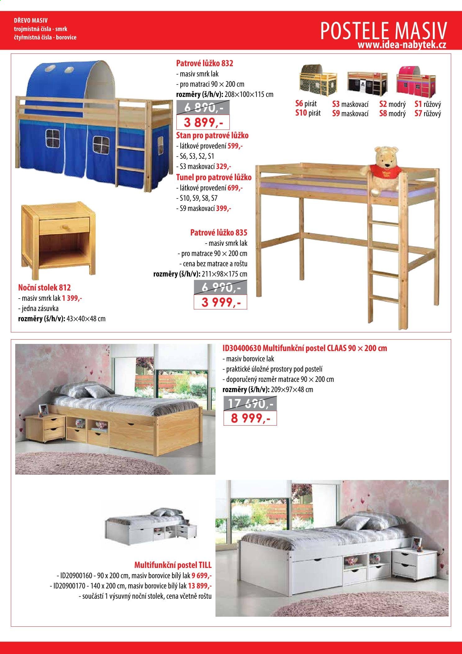 thumbnail - Leták IDEA nábytek - Produkty v akci - stolek, postel, noční stolek. Strana 9.