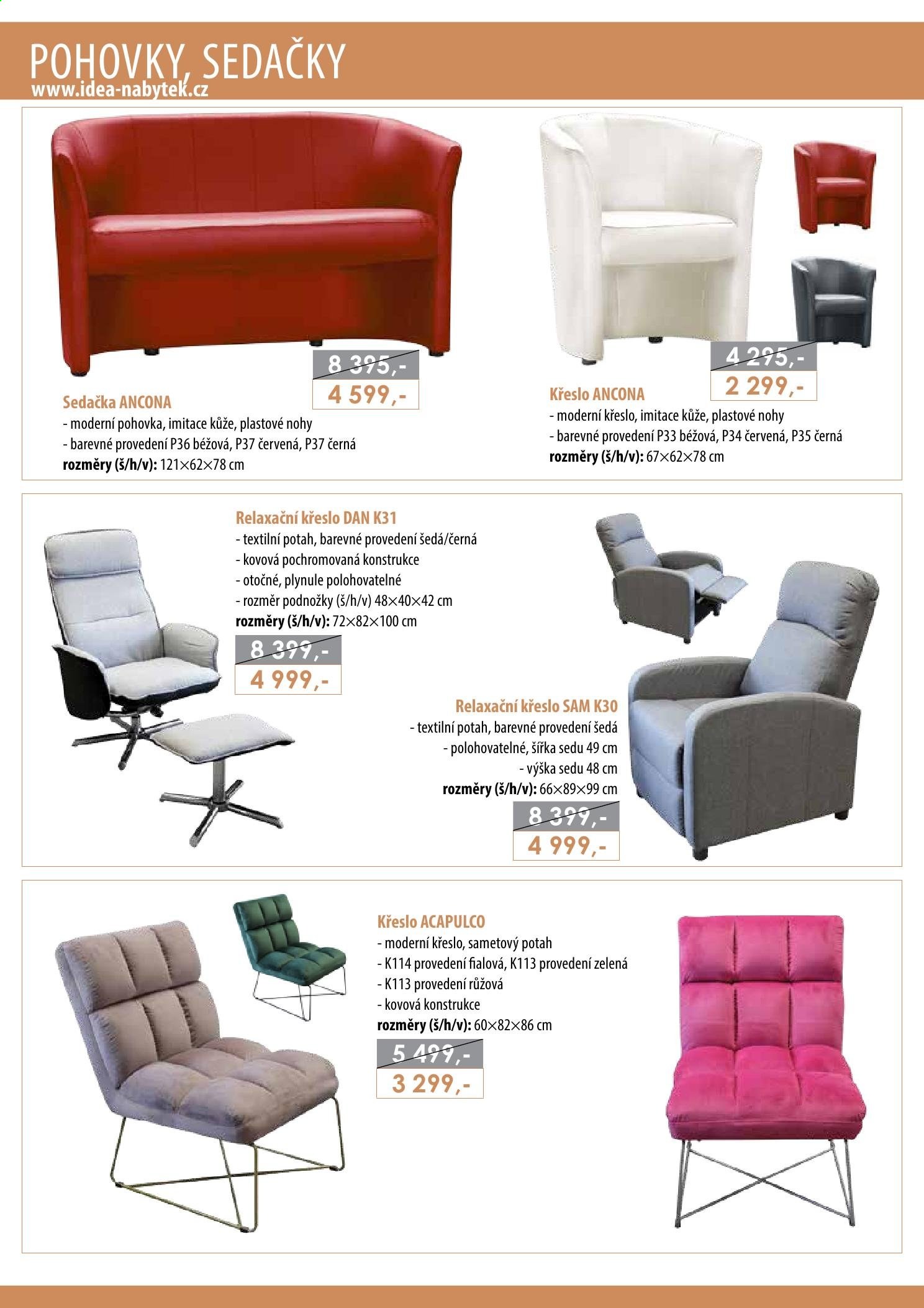 thumbnail - Leták IDEA nábytek - Produkty v akci - křeslo, pohovka, relaxační křeslo, sedačka, potah. Strana 40.