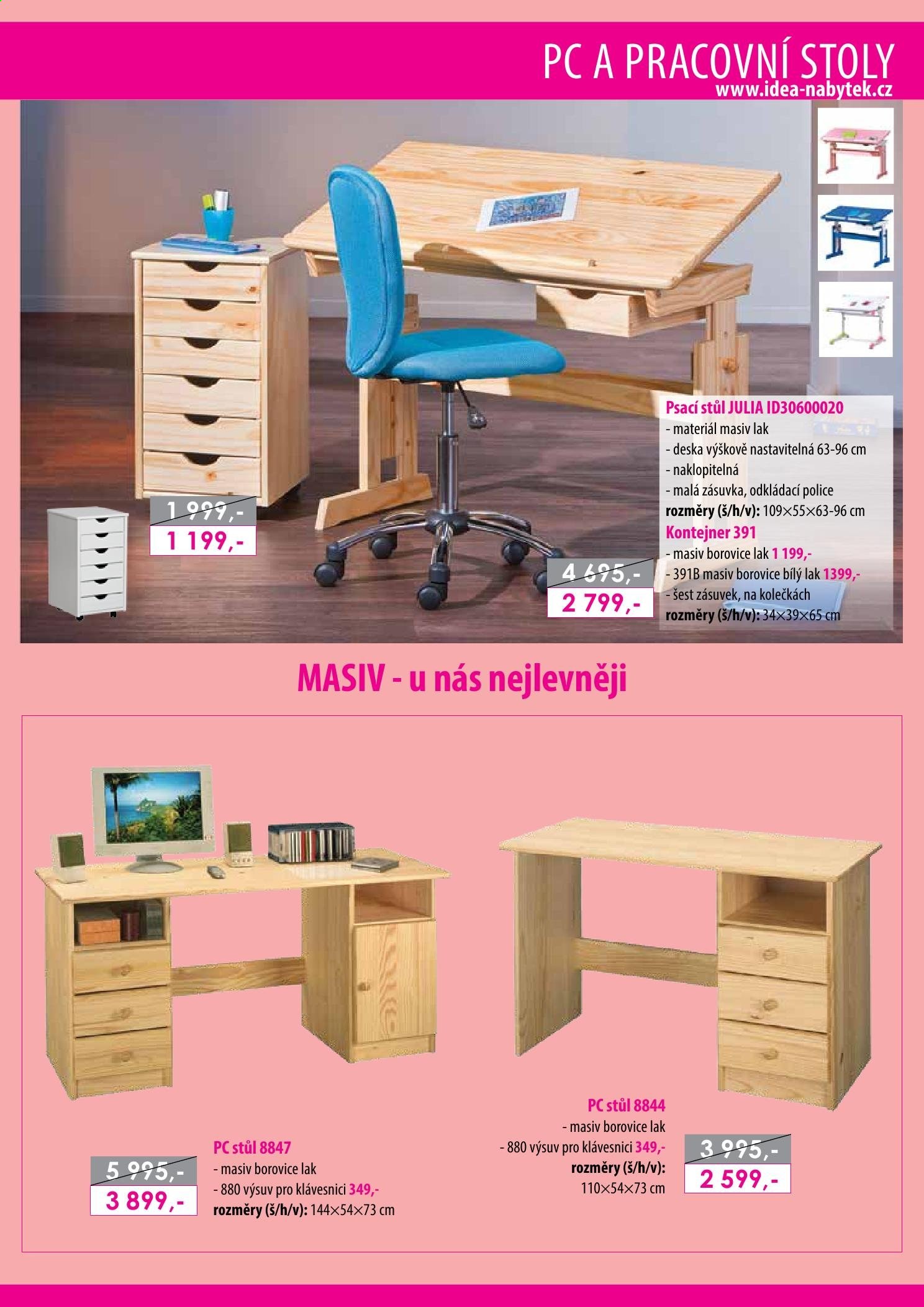 thumbnail - Leták IDEA nábytek - Produkty v akci - deska, stůl, psací stůl, pc stůl, kontejner. Strana 43.