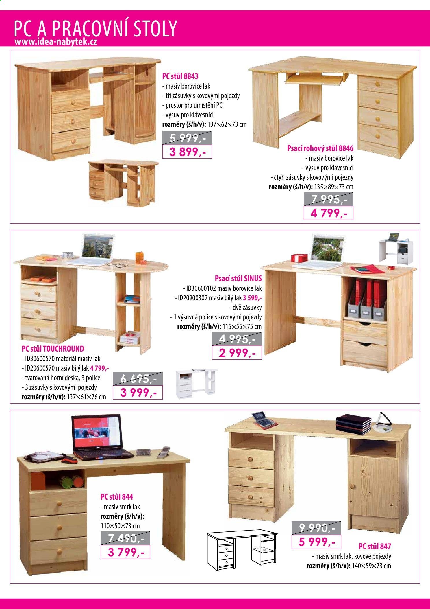 thumbnail - Leták IDEA nábytek - Produkty v akci - deska, police, stůl, rohový stůl, psací stůl, pc stůl. Strana 44.