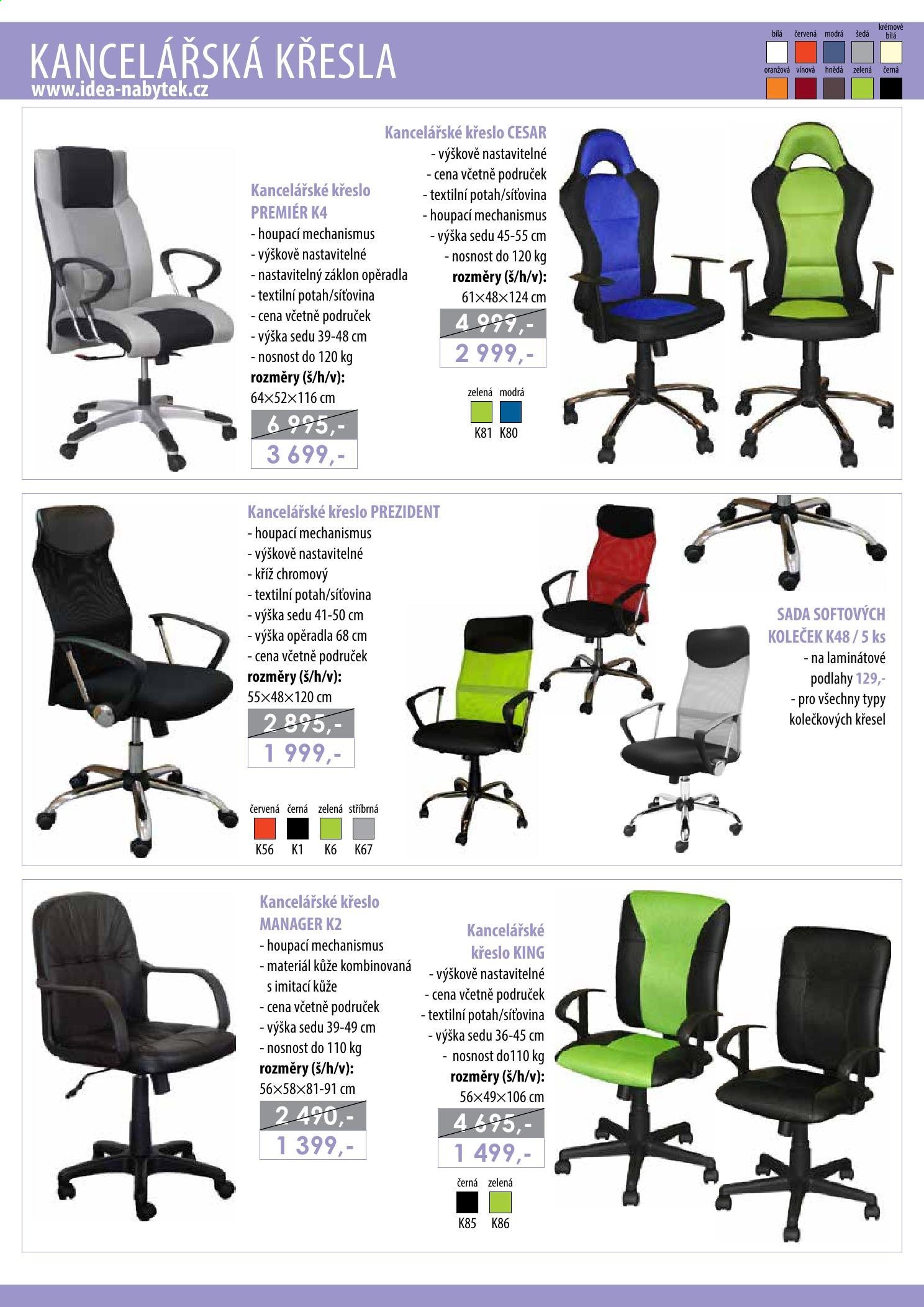 thumbnail - Leták IDEA nábytek - Produkty v akci - kancelářská židle, potah. Strana 50.