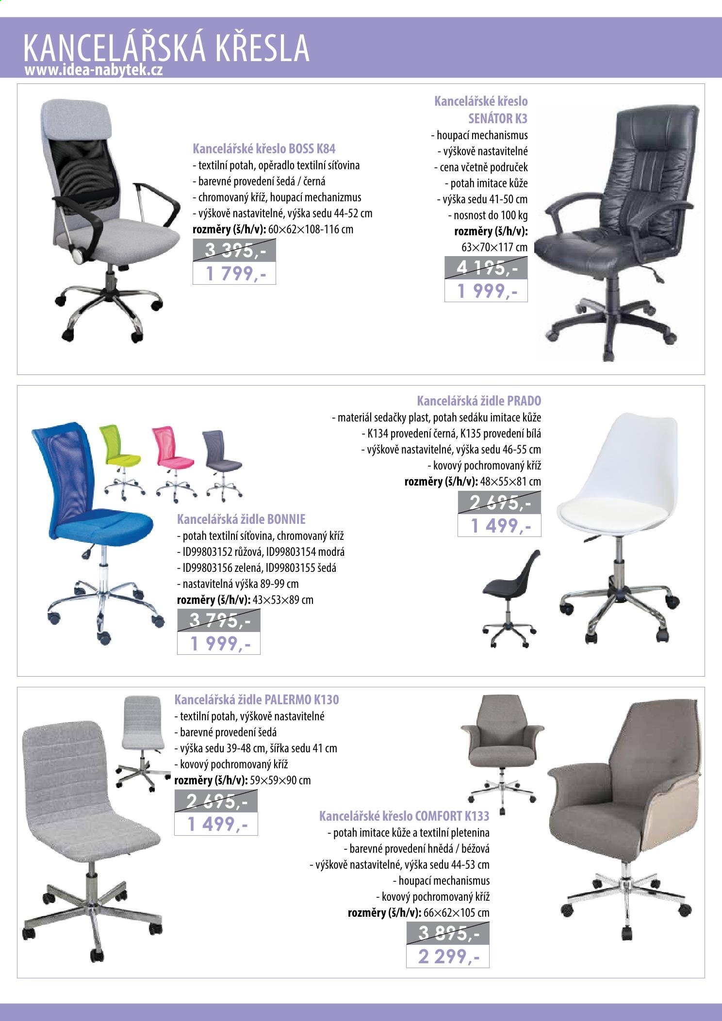 thumbnail - Leták IDEA nábytek - Produkty v akci - židle, sedačka, kancelářská židle. Strana 52.