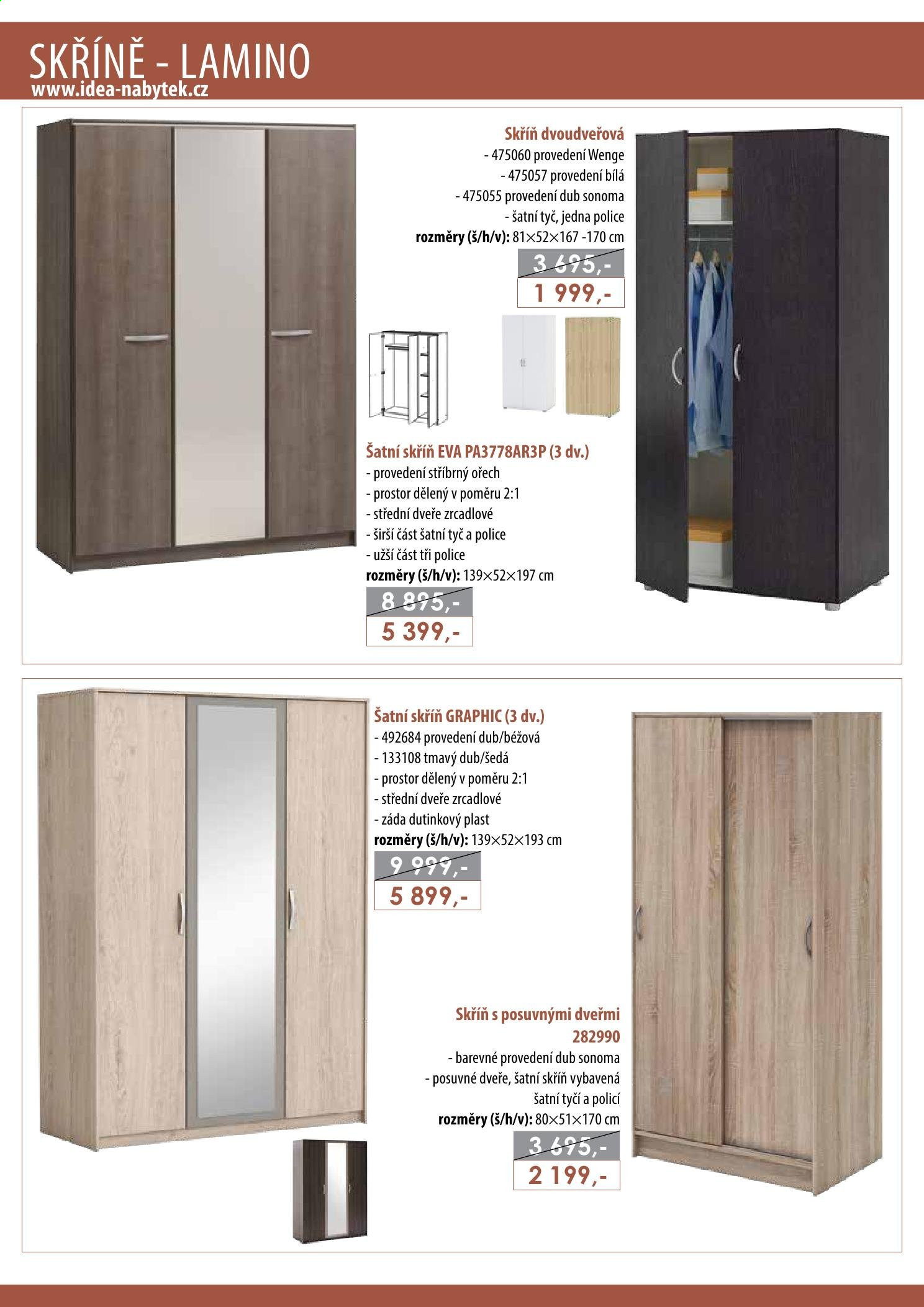 thumbnail - Leták IDEA nábytek - Produkty v akci - skříň, skříň s posuvnými dveřmi, šatní skříň. Strana 72.