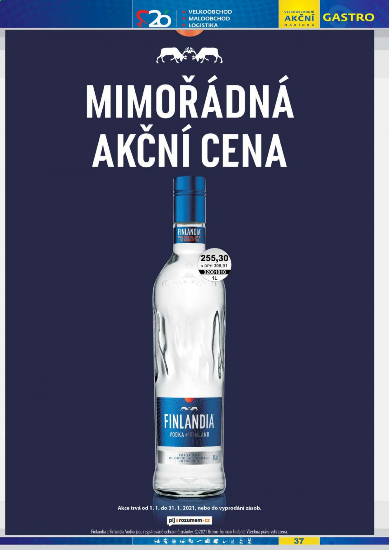 thumbnail - Leták JIP - 1.1.2021 - 31.1.2021 - Produkty v akci - alkohol, vodka, Finlandia. Strana 37.