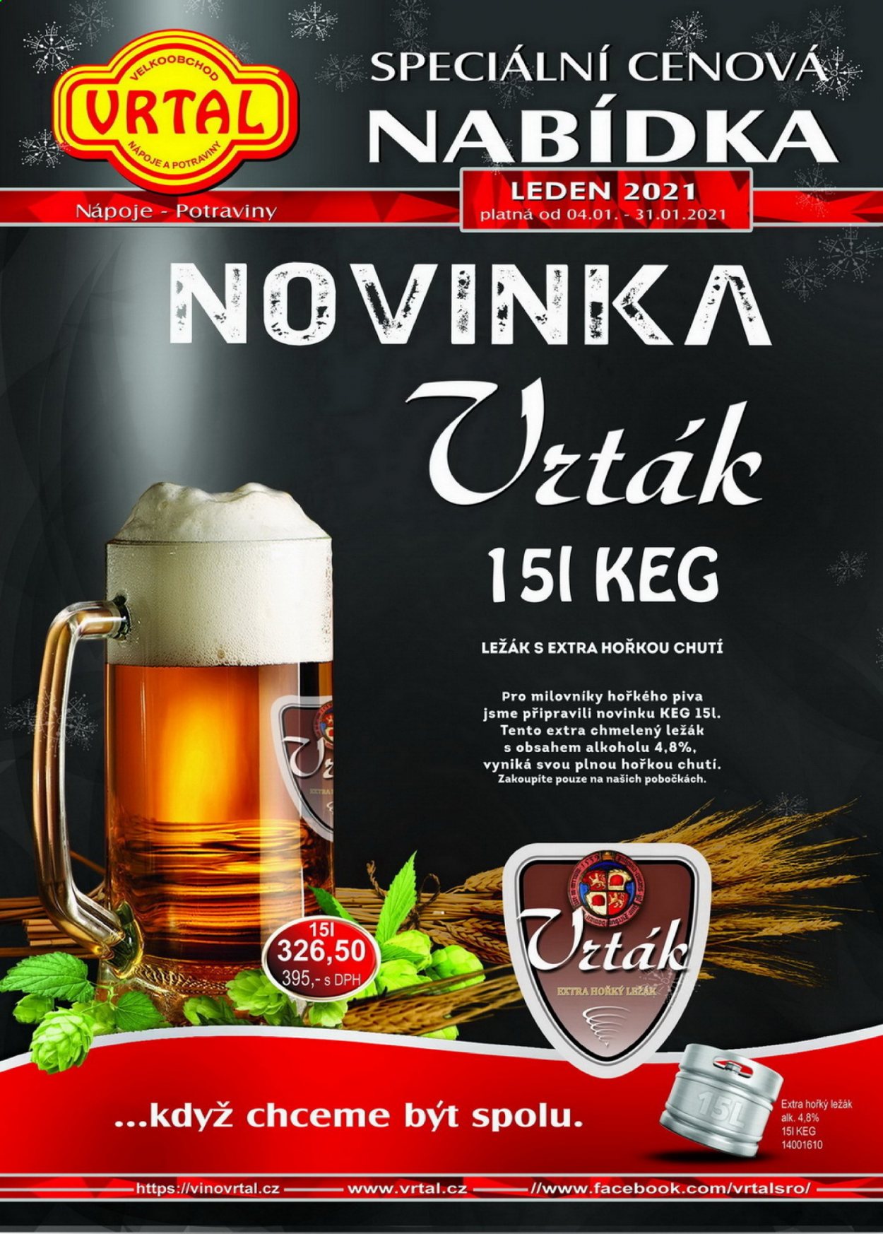 thumbnail - Leták Vrtal - 1.1.2021 - 31.1.2021 - Produkty v akci - ležák, pivo, alkohol, Vrták. Strana 1.
