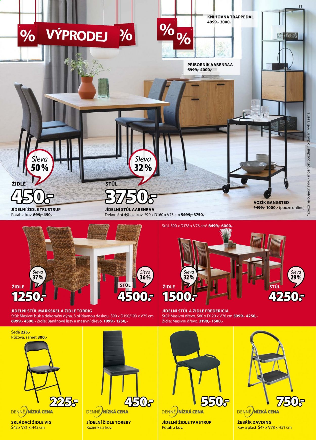 thumbnail - Leták JYSK - 14.1.2021 - 27.1.2021 - Produkty v akci - příborník, jídelní stůl, stůl, jídelní židle, židle, skládací židle, knihovna, žebřík. Strana 11.