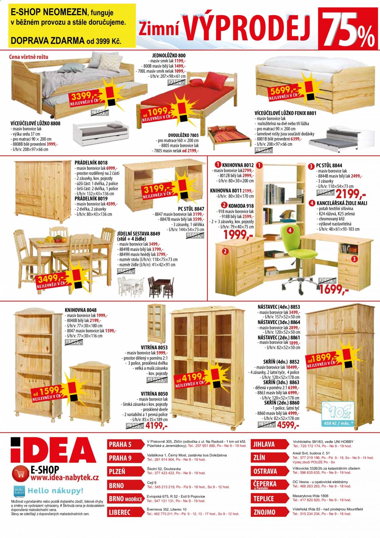 thumbnail - Leták IDEA nábytek - 15.2.2021 - 28.2.2021 - Produkty v akci - jídelní sestava, stůl, židle, skříň, komoda, knihovna, vitrína, dvoulůžko, postel, rošt, prádelník, pc stůl, kancelářská židle, Mountfield. Strana 4.